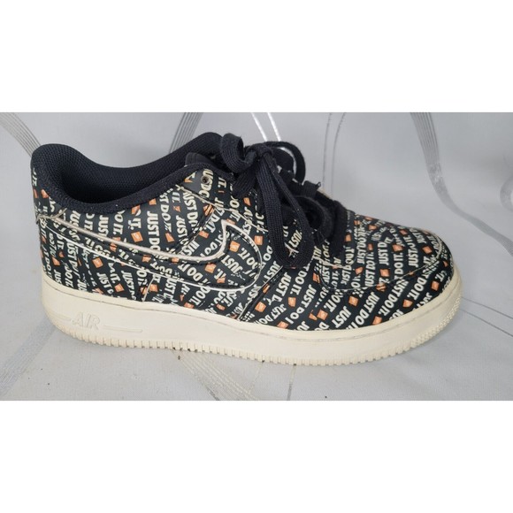 Nike Air Force 1 JUST DO IT Sneakers 7 Youth‎ Childrens Black Lace Up Shoes - Picture 4 of 13